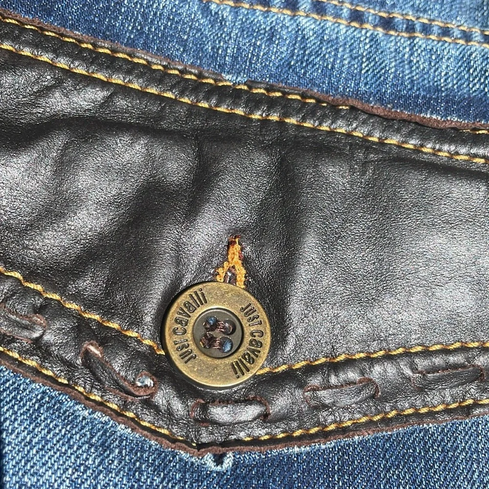 Just Cavalli Dark Brown Leather Trim Jeans